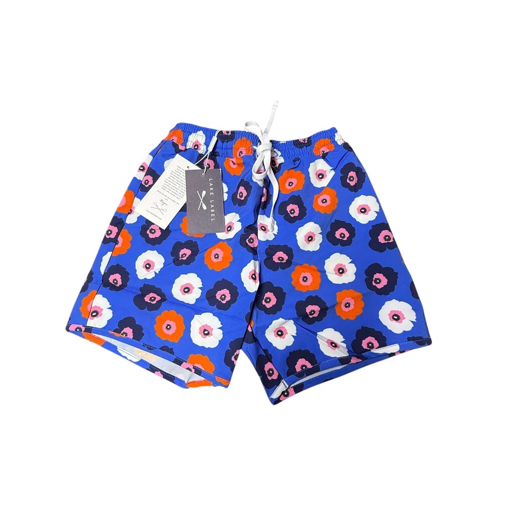 Lake Label Boys Blue Floral Poppy Swim Trunks Shorts Size 8/9 NWT